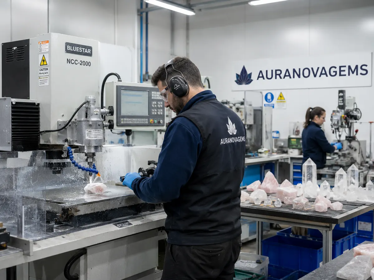 Illustrative crystal cutting and drilling workshop