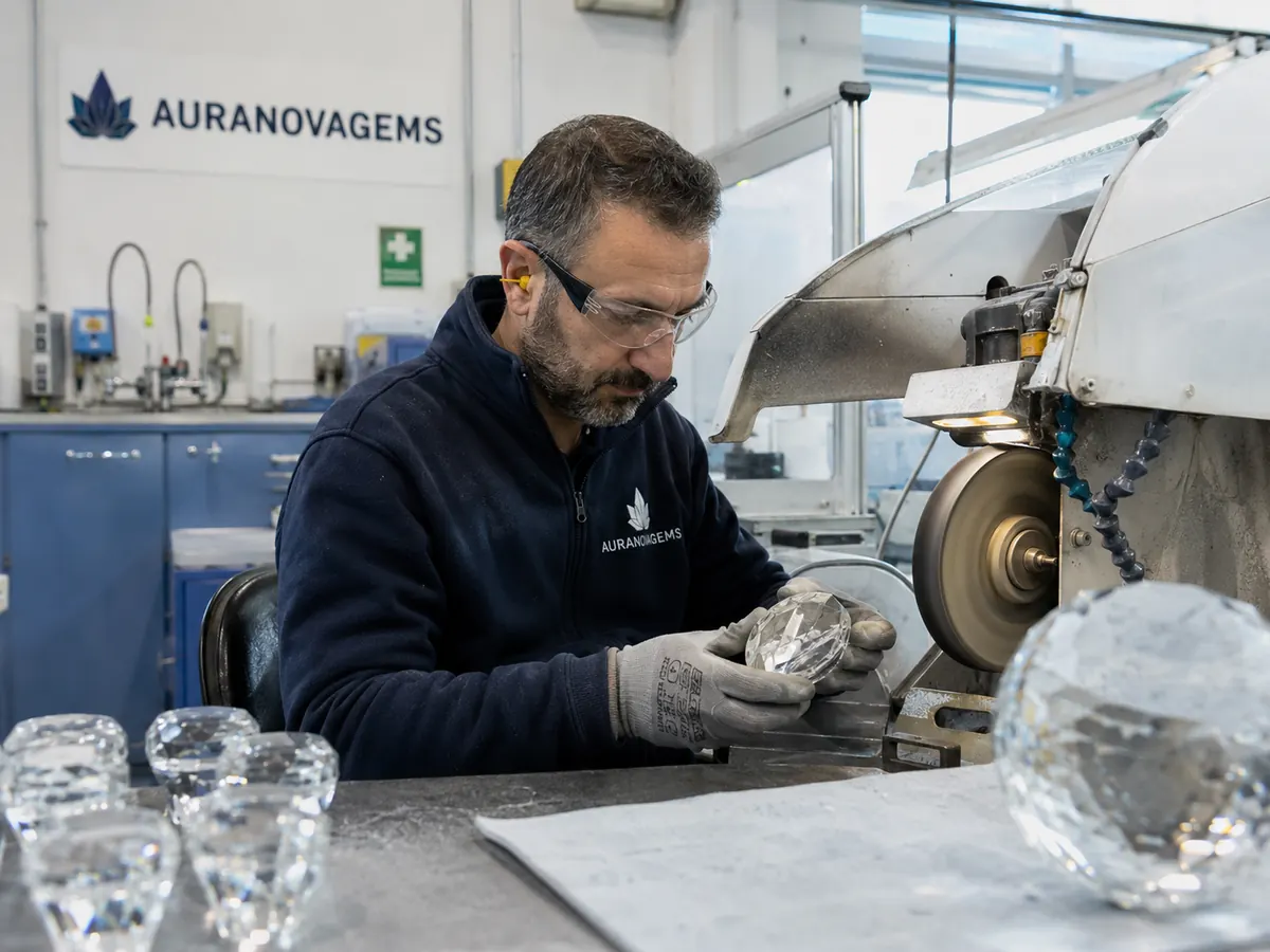 Illustrative artisan polishing a crystal product