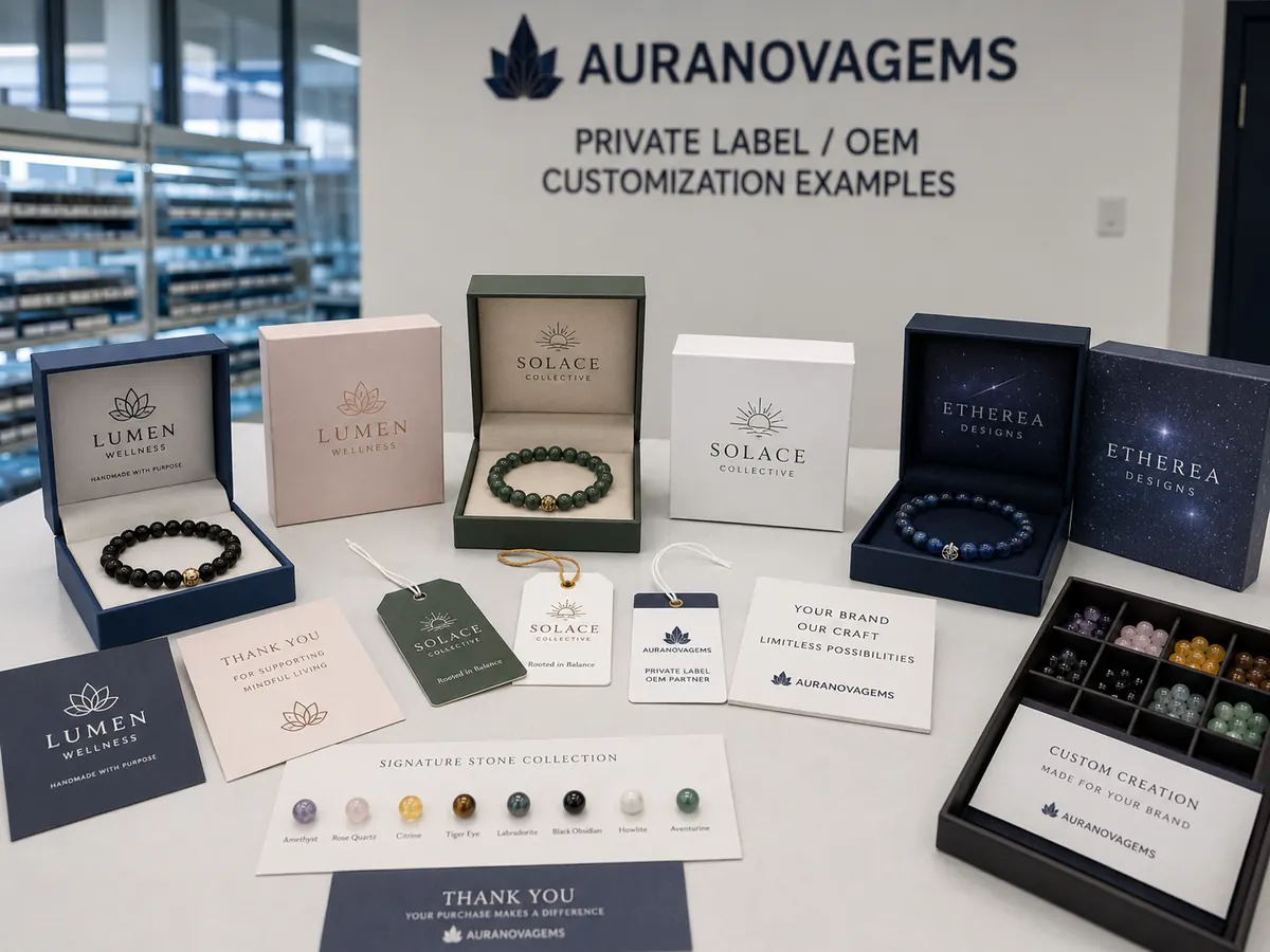 Illustrative private label packaging options for crystal jewelry