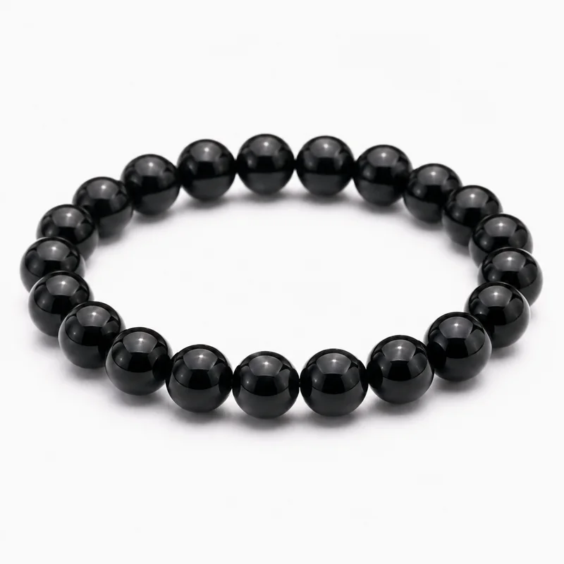 Polished black obsidian bead bracelet for wholesale customization