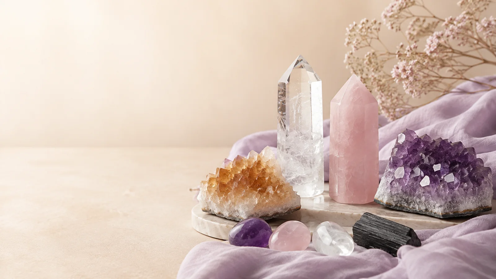 Styled crystal arrangement for choosing healing stones