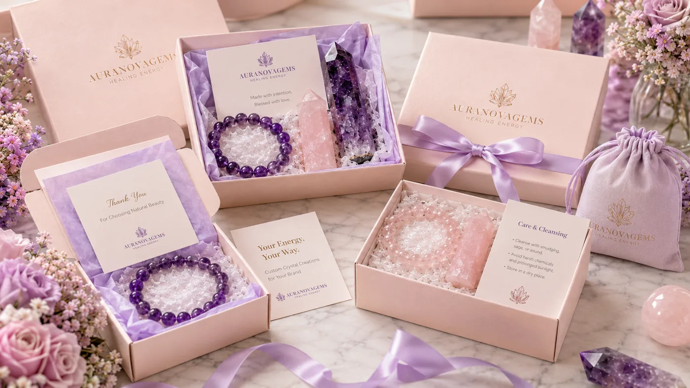 Branded crystal gift boxes, pouches and care cards
